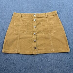 Wild Pearl Skirt Womens 16 Tan Corduroy Button Front A-Line Mini RK337350MI